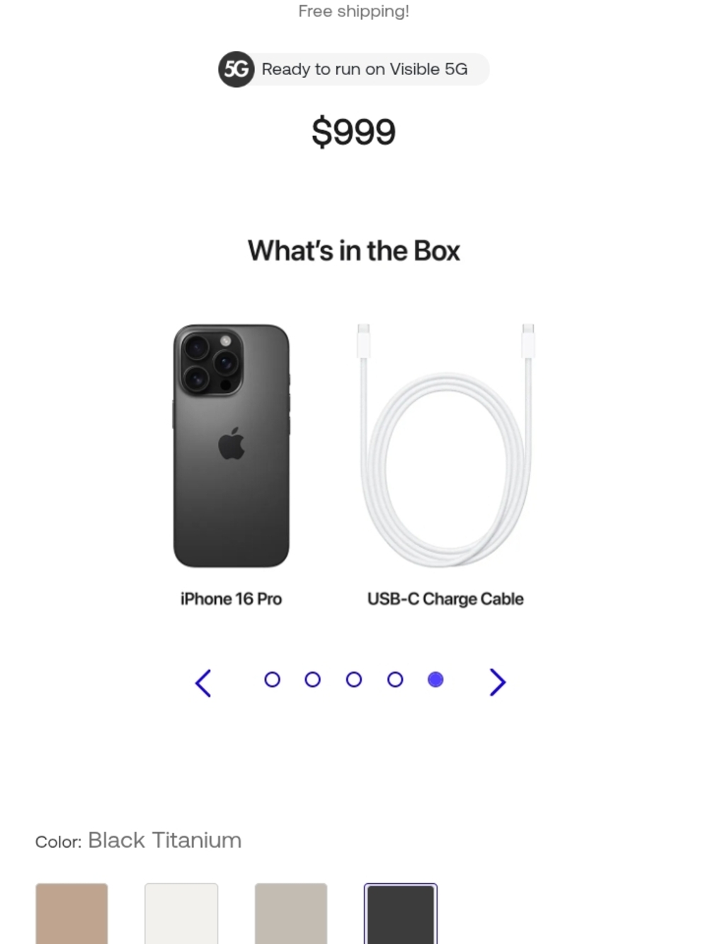 Apple iPhone 16 Pro Black Titanium with USB-C Charge Cable New In Box 156gb